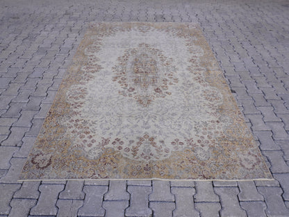 Vintage Wool Neutral Rug 6x9 ft - skuf10