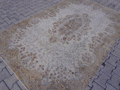 Vintage Wool Neutral Rug 6x9 ft - skuf10
