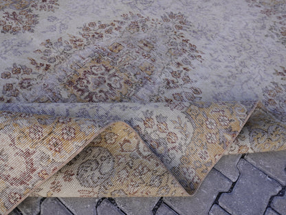 Vintage Wool Neutral Rug 6x9 ft - skuf10