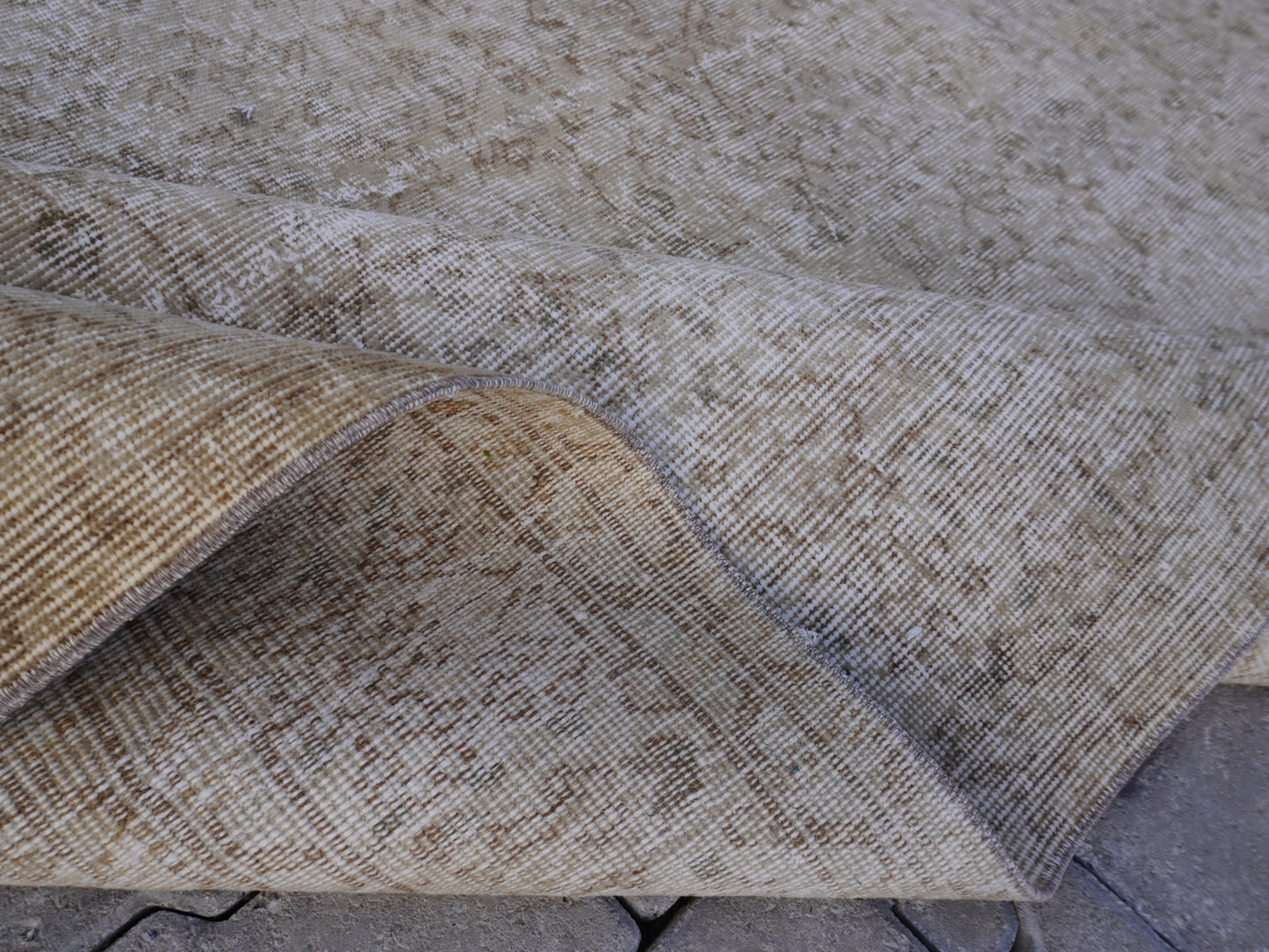 Wool Neutral Vintage Rug 7x9 ft - skuf166