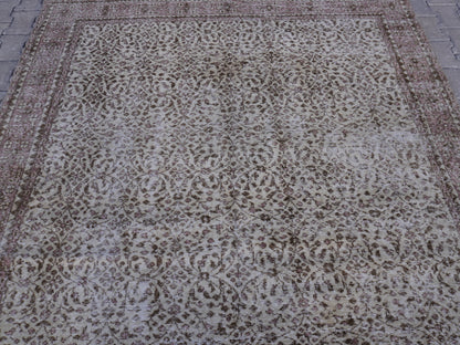 Wool Neutral Vintage Rug 7x10 ft - skuf36