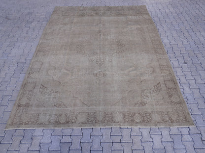 Vintage Neutral Rug 9x12 ft- Hand-Knotted, Soft Tones, Large Area Rug |sku1369
