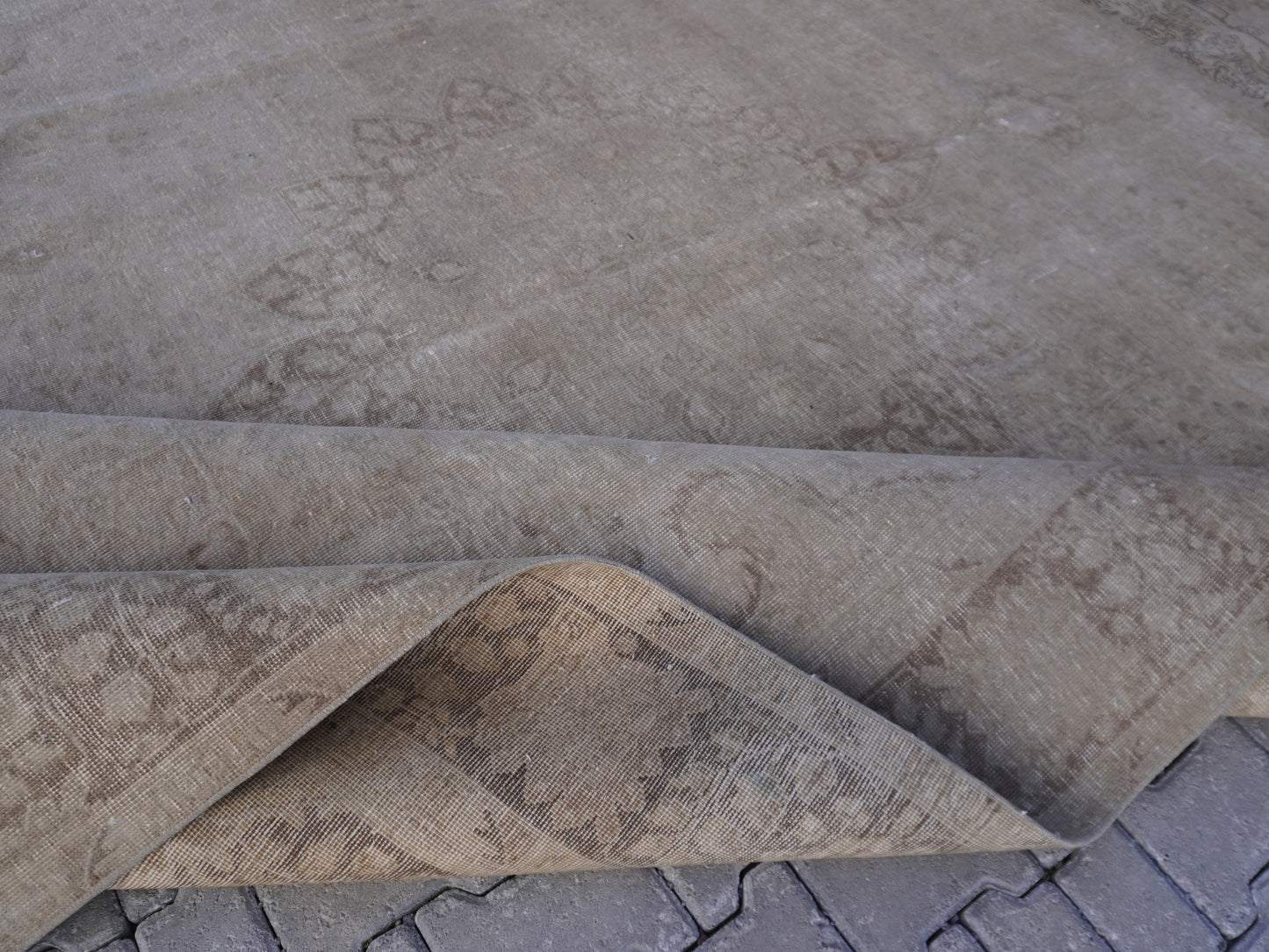 Vintage Neutral Rug 9x12 ft- Hand-Knotted, Soft Tones, Large Area Rug |sku1369