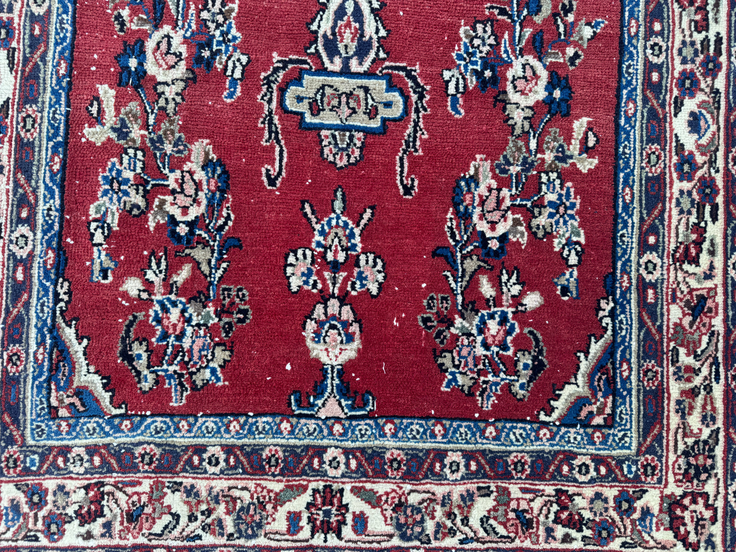 3x12 Vintage Runner Rug – Hand Knotted Wool Rug, Red Floral Persian Style Hallway Rug, 1970s Extra Long Runner- sku2051