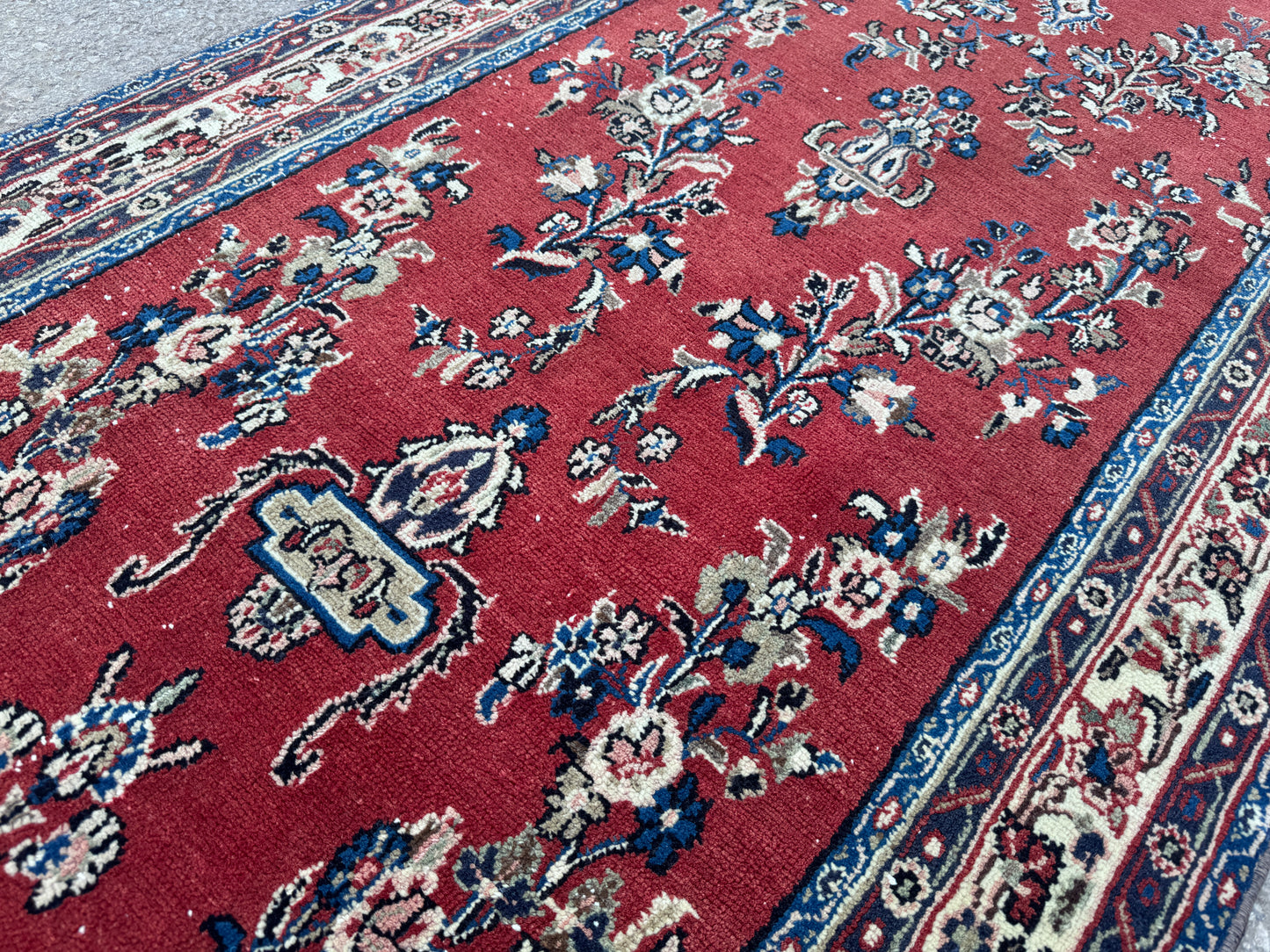 3x12 Vintage Runner Rug – Hand Knotted Wool Rug, Red Floral Persian Style Hallway Rug, 1970s Extra Long Runner- sku2051