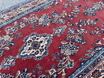 3x12 Vintage Runner Rug – Hand Knotted Wool Rug, Red Floral Persian Style Hallway Rug, 1970s Extra Long Runner- sku2051