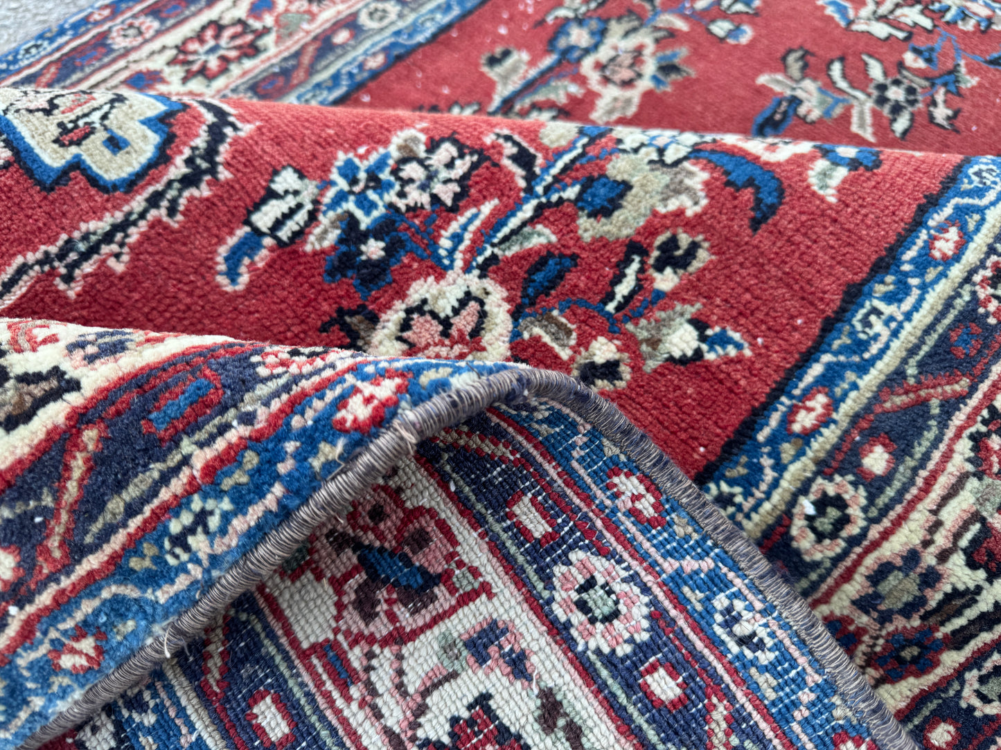 3x12 Vintage Runner Rug – Hand Knotted Wool Rug, Red Floral Persian Style Hallway Rug, 1970s Extra Long Runner- sku2051