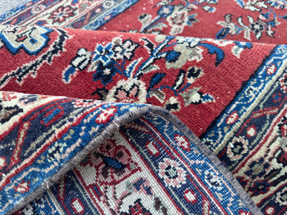 3x12 Vintage Runner Rug – Hand Knotted Wool Rug, Red Floral Persian Style Hallway Rug, 1970s Extra Long Runner- sku2051