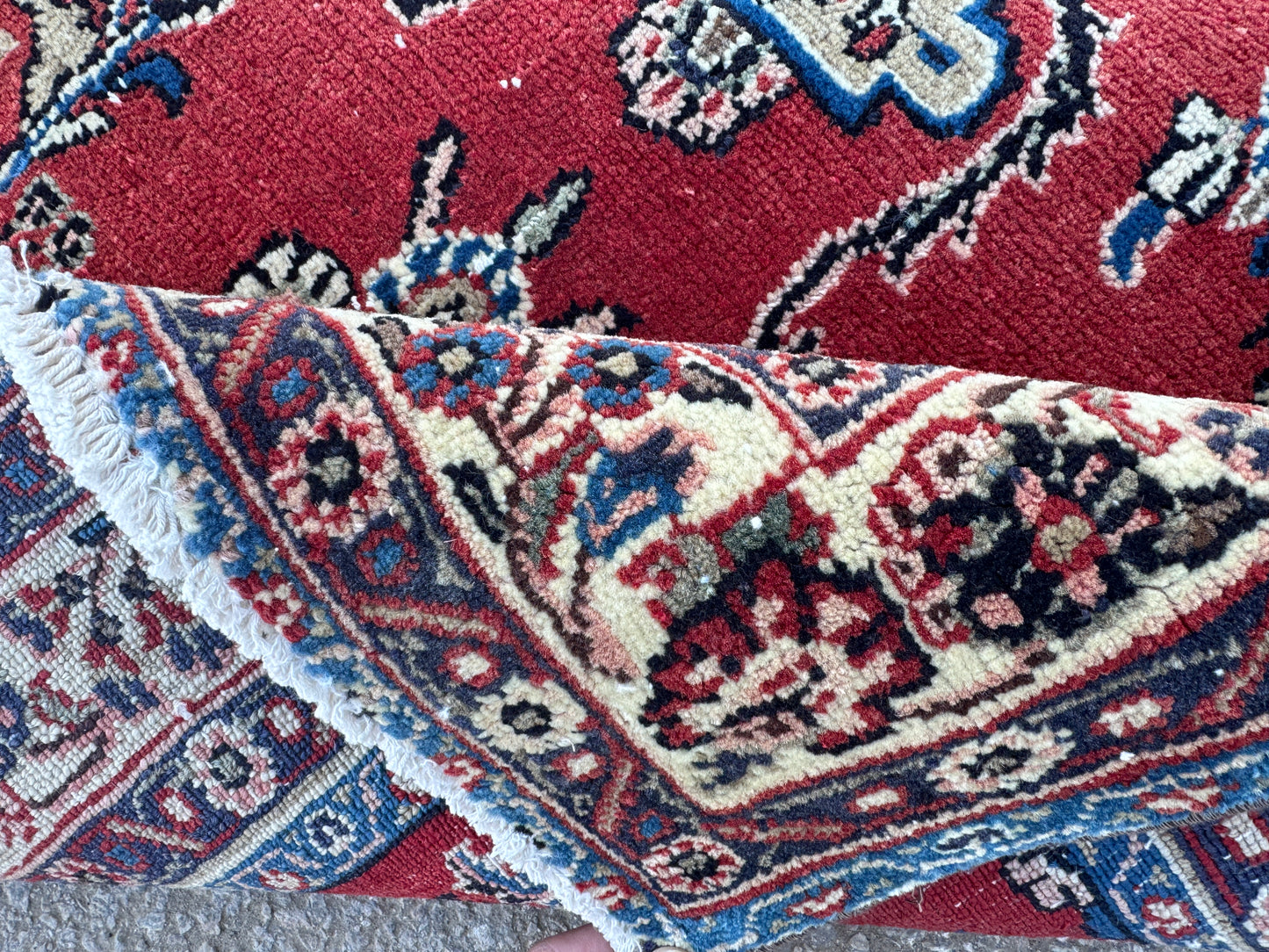 3x12 Vintage Runner Rug – Hand Knotted Wool Rug, Red Floral Persian Style Hallway Rug, 1970s Extra Long Runner- sku2051