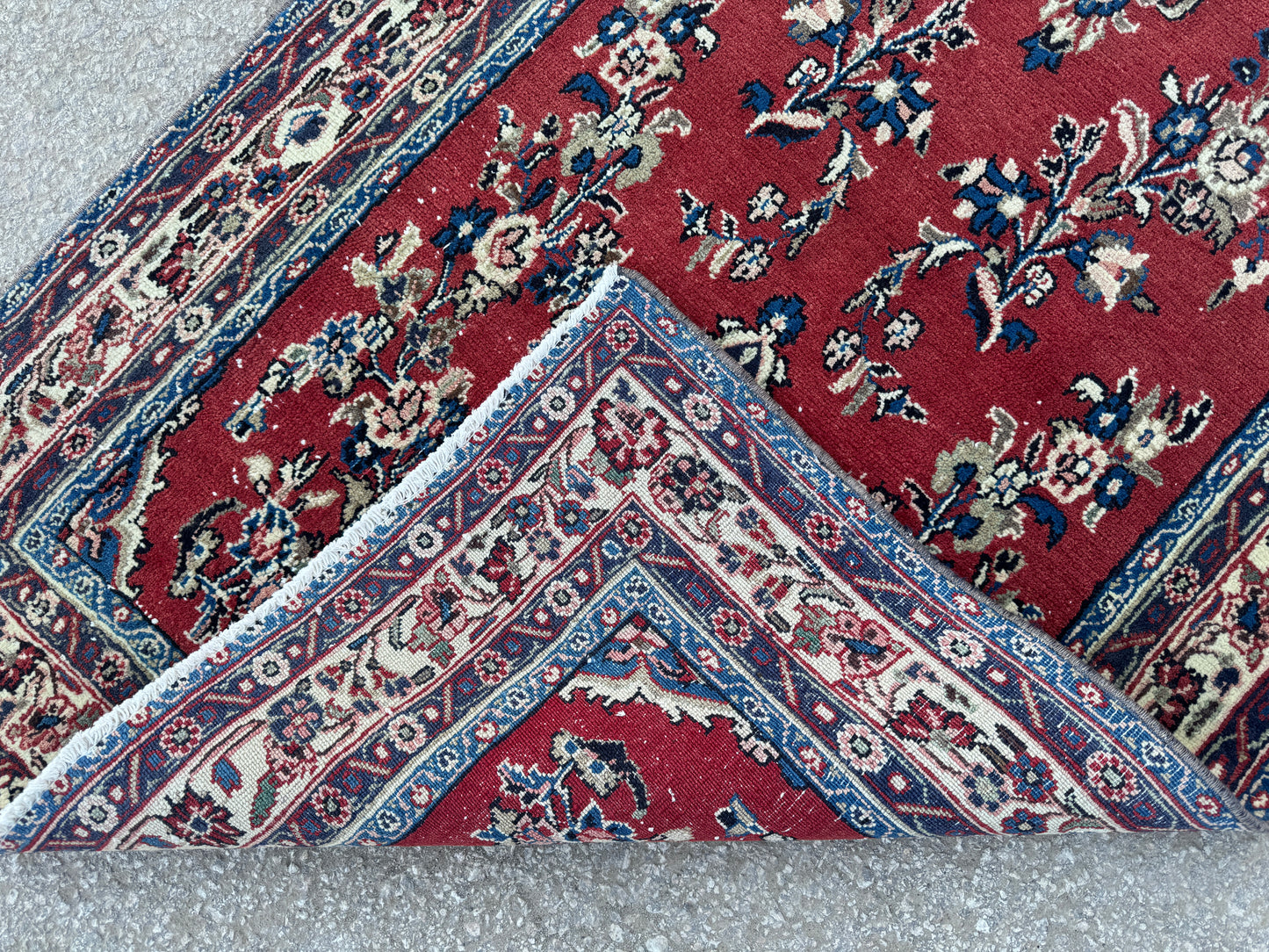 3x12 Vintage Runner Rug – Hand Knotted Wool Rug, Red Floral Persian Style Hallway Rug, 1970s Extra Long Runner- sku2051