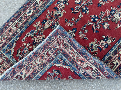 3x12 Vintage Runner Rug – Hand Knotted Wool Rug, Red Floral Persian Style Hallway Rug, 1970s Extra Long Runner- sku2051