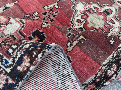 4x9 Vintage Persian Runner Rug – Hand Knotted Wool Rug, Burgundy Aged Hallway Rug, 1960s Classic Runner- sku2053