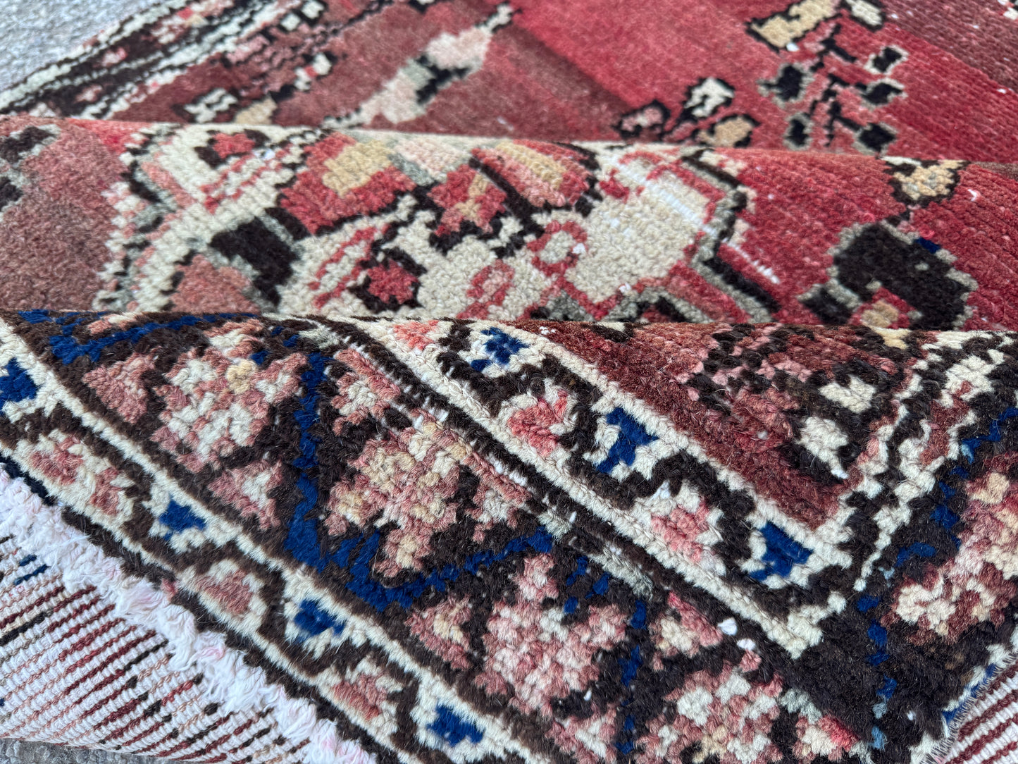 4x9 Vintage Persian Runner Rug – Hand Knotted Wool Rug, Burgundy Aged Hallway Rug, 1960s Classic Runner- sku2053