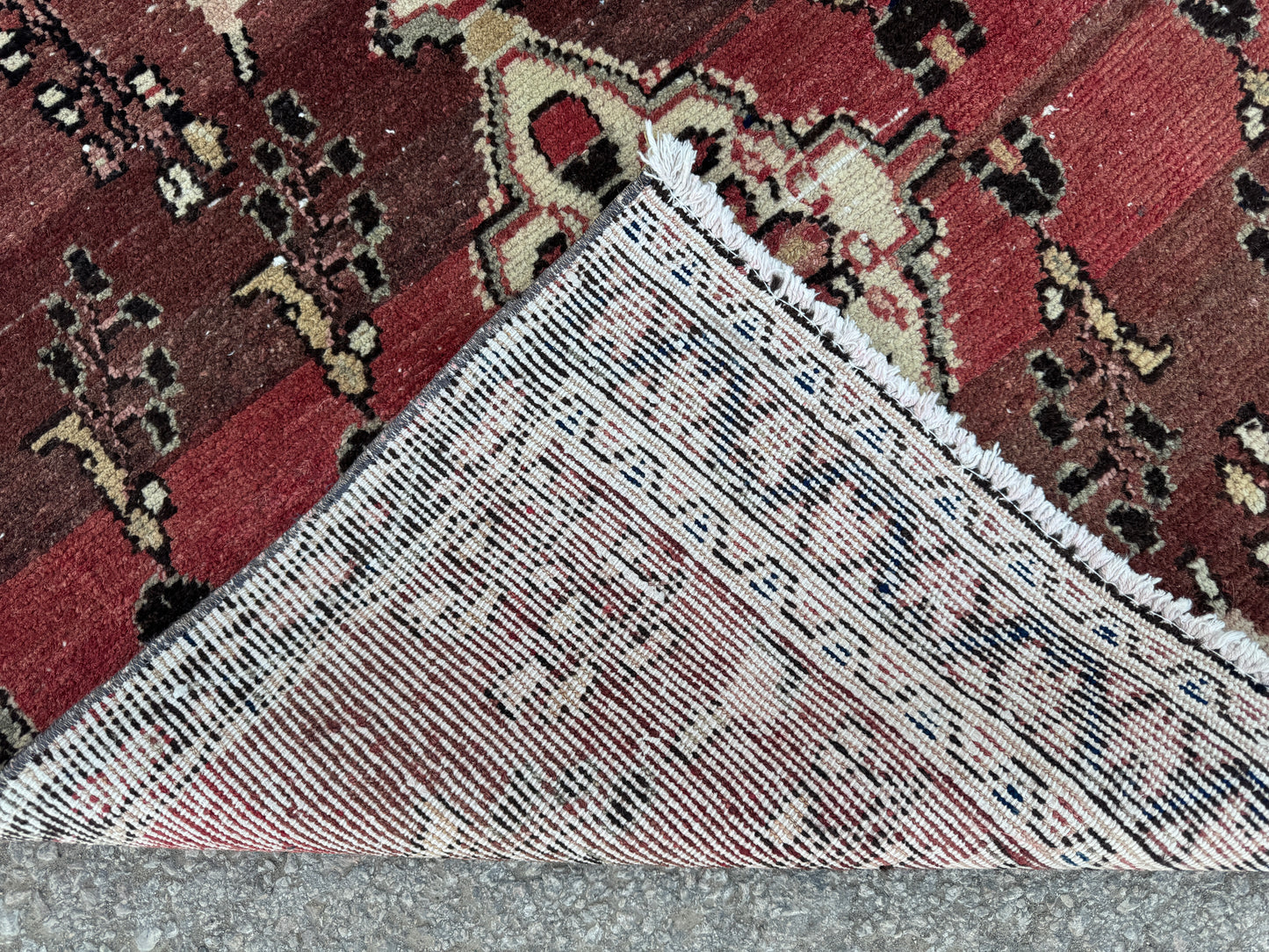 4x9 Vintage Persian Runner Rug – Hand Knotted Wool Rug, Burgundy Aged Hallway Rug, 1960s Classic Runner- sku2053