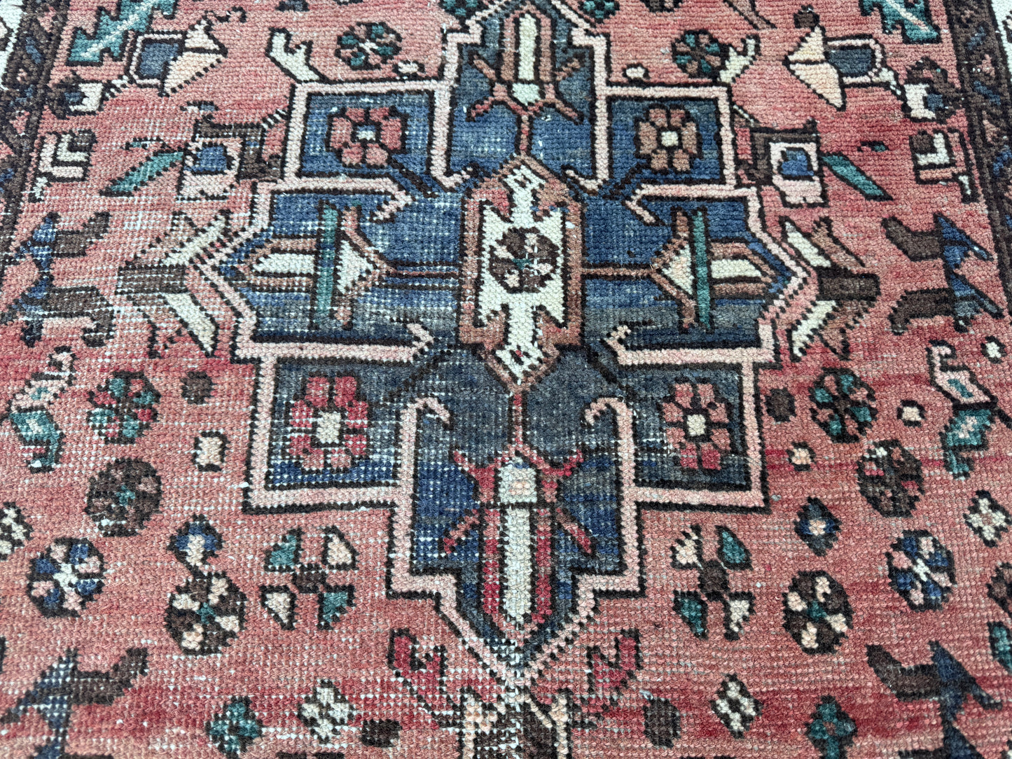 3x11 Vintage Heriz Runner Rug – Hand Knotted Persian Wool Rug, Faded Tribal Hallway Rug, 1970s Antique Style Runner- sku2055