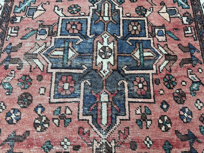 3x11 Vintage Heriz Runner Rug – Hand Knotted Persian Wool Rug, Faded Tribal Hallway Rug, 1970s Antique Style Runner- sku2055