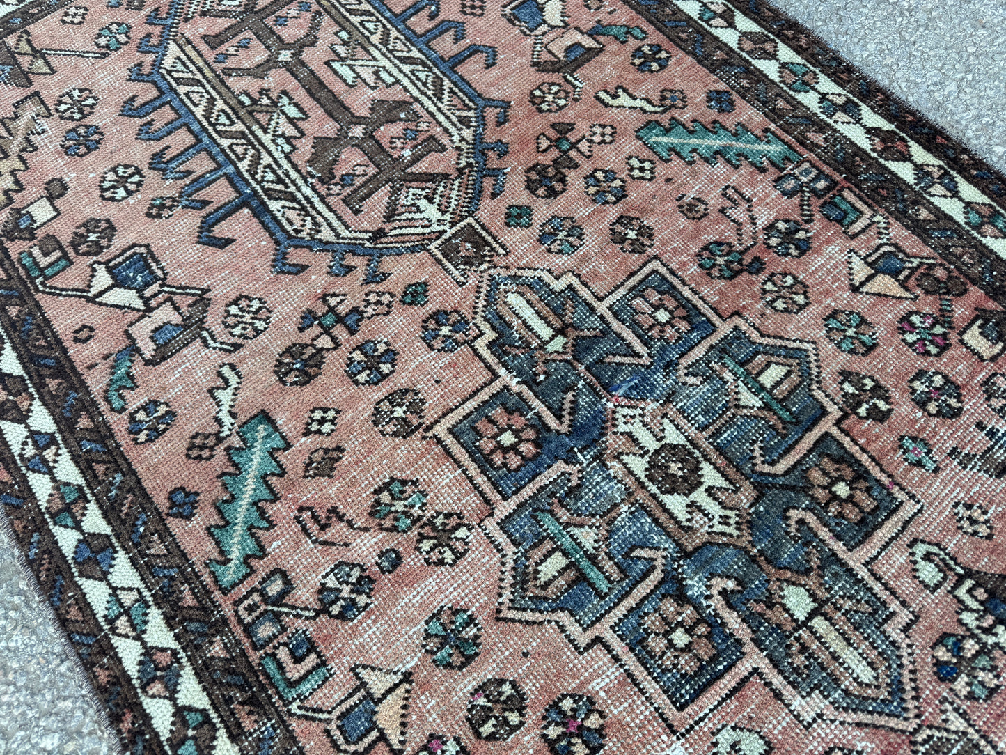 3x11 Vintage Heriz Runner Rug – Hand Knotted Persian Wool Rug, Faded Tribal Hallway Rug, 1970s Antique Style Runner- sku2055