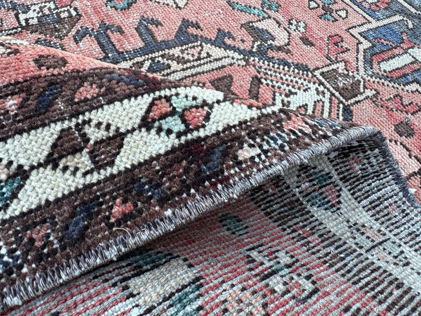 3x11 Vintage Heriz Runner Rug – Hand Knotted Persian Wool Rug, Faded Tribal Hallway Rug, 1970s Antique Style Runner- sku2055