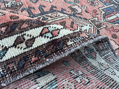 3x11 Vintage Heriz Runner Rug – Hand Knotted Persian Wool Rug, Faded Tribal Hallway Rug, 1970s Antique Style Runner- sku2055