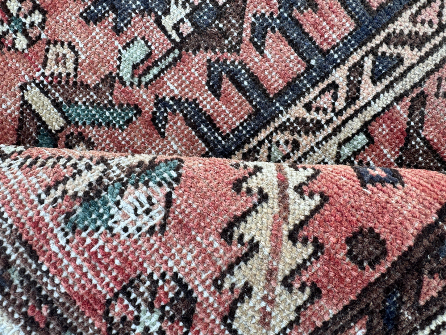 3x11 Vintage Heriz Runner Rug – Hand Knotted Persian Wool Rug, Faded Tribal Hallway Rug, 1970s Antique Style Runner- sku2055