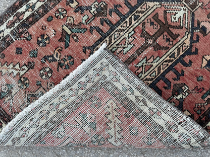 3x11 Vintage Heriz Runner Rug – Hand Knotted Persian Wool Rug, Faded Tribal Hallway Rug, 1970s Antique Style Runner- sku2055