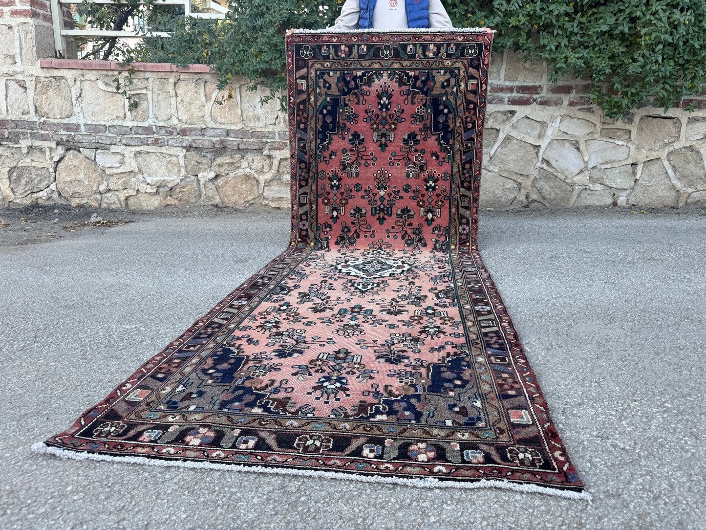 3x10 Vintage Hamadan Runner Rug – Hand Knotted Wool Rug, 1970s Boho Runner- sku2058