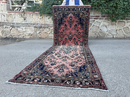 3x10 Vintage Hamadan Runner Rug – Hand Knotted Wool Rug, 1970s Boho Runner- sku2058