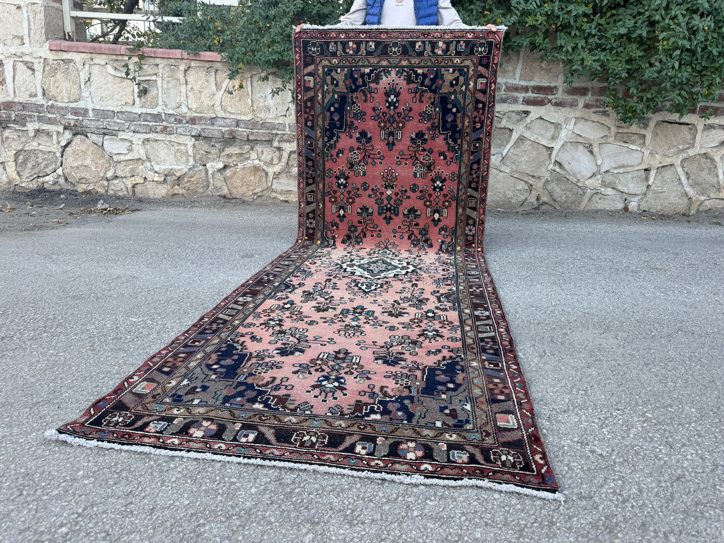 3x10 Vintage Hamadan Runner Rug – Hand Knotted Wool Rug, 1970s Boho Runner- sku2058