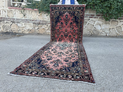 3x10 Vintage Hamadan Runner Rug – Hand Knotted Wool Rug, 1970s Boho Runner- sku2058