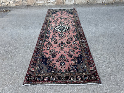 3x10 Vintage Hamadan Runner Rug – Hand Knotted Wool Rug, 1970s Boho Runner- sku2058