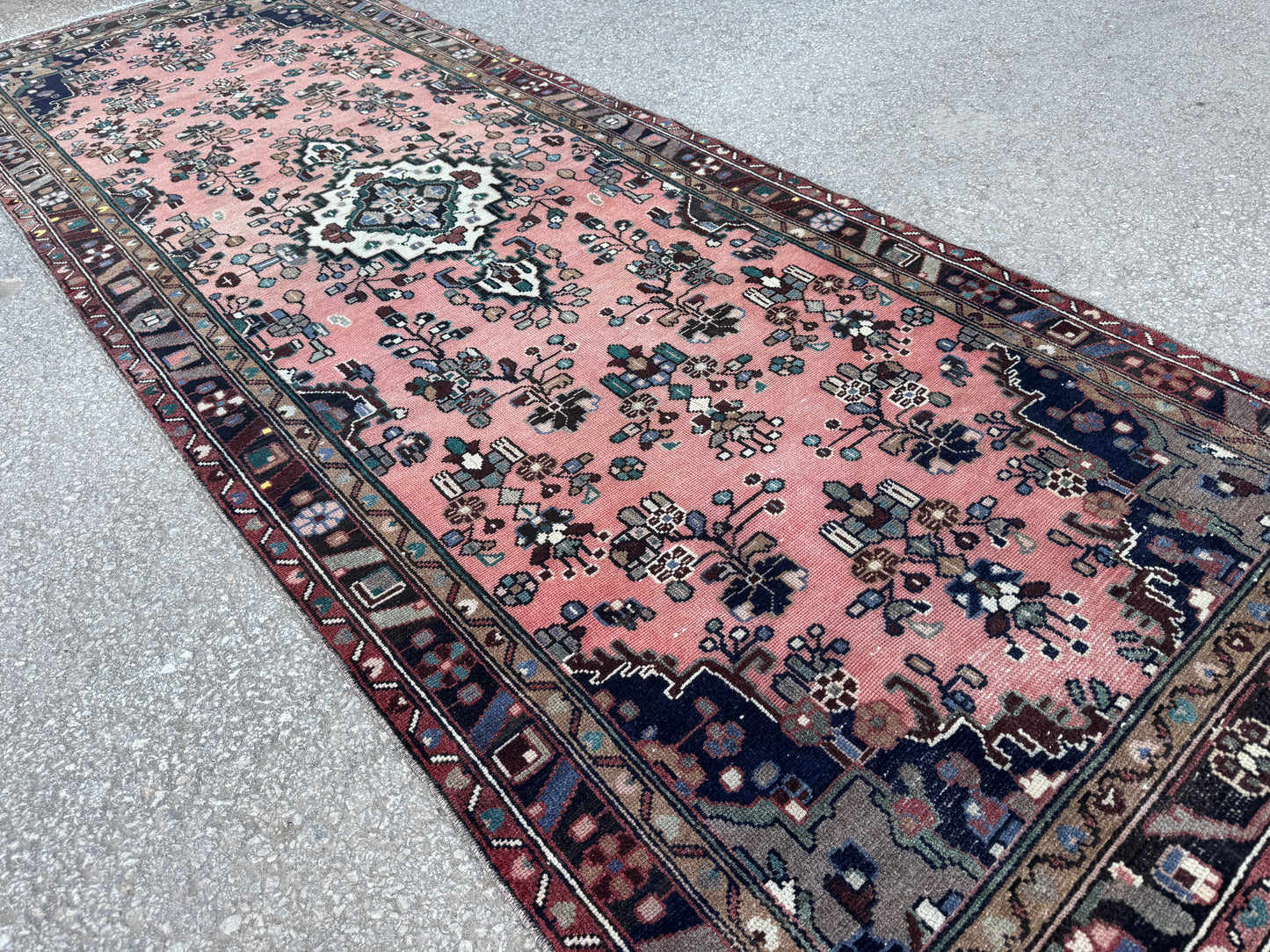 3x10 Vintage Hamadan Runner Rug – Hand Knotted Wool Rug, 1970s Boho Runner- sku2058