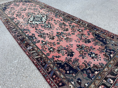 3x10 Vintage Hamadan Runner Rug – Hand Knotted Wool Rug, 1970s Boho Runner- sku2058