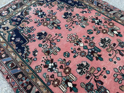 3x10 Vintage Hamadan Runner Rug – Hand Knotted Wool Rug, 1970s Boho Runner- sku2058