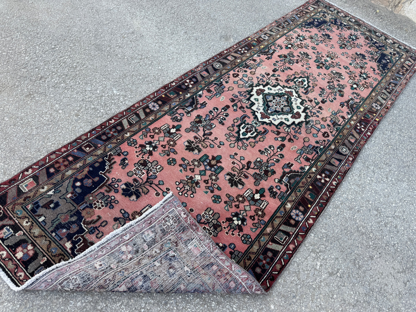 3x10 Vintage Hamadan Runner Rug – Hand Knotted Wool Rug, 1970s Boho Runner- sku2058