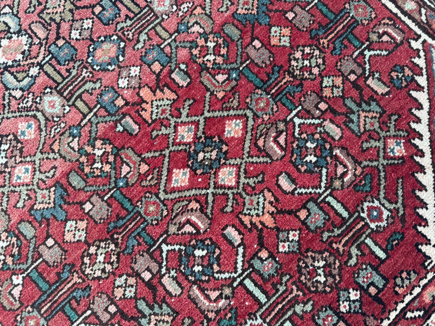 3x9 Vintage Hamadan Runner Rug – Hand Knotted Persian Wool Rug, Red Traditional Hallway Rug- sku2059