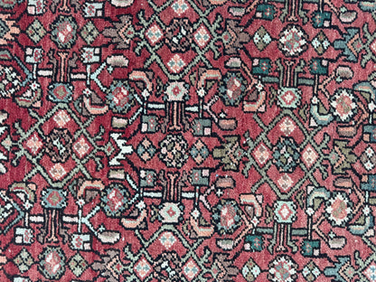3x9 Vintage Hamadan Runner Rug – Hand Knotted Persian Wool Rug, Red Traditional Hallway Rug- sku2059