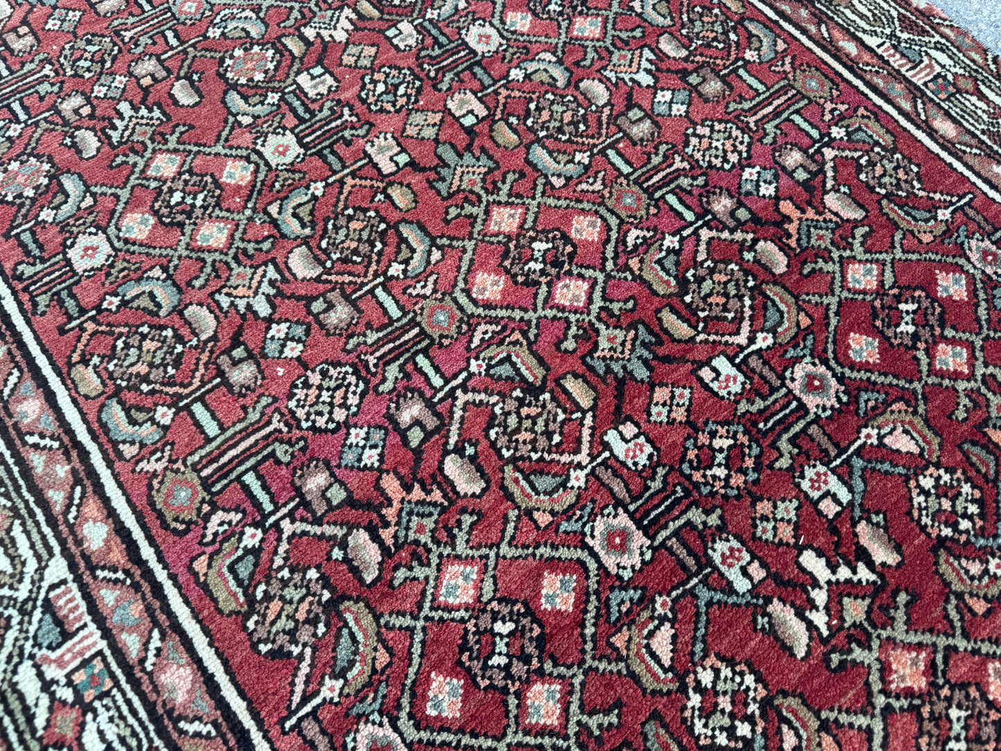 3x9 Vintage Hamadan Runner Rug – Hand Knotted Persian Wool Rug, Red Traditional Hallway Rug- sku2059