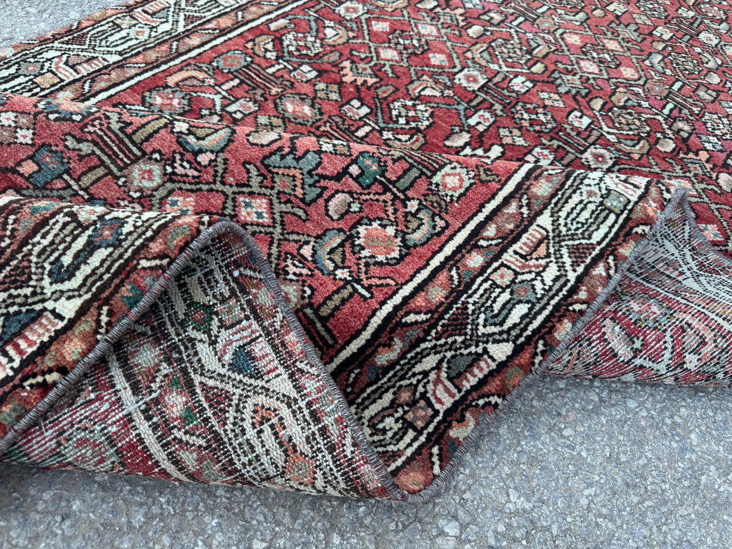 3x9 Vintage Hamadan Runner Rug – Hand Knotted Persian Wool Rug, Red Traditional Hallway Rug- sku2059