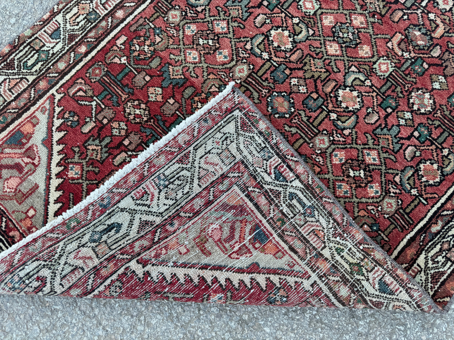 3x9 Vintage Hamadan Runner Rug – Hand Knotted Persian Wool Rug, Red Traditional Hallway Rug- sku2059