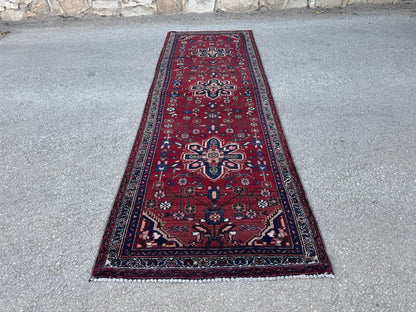 3x9 Vintage Persian Runner Rug – 1970s Hand Knotted Wool Rug, Red Tribal Hallway Rug - sku2060