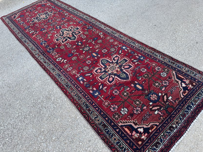 3x9 Vintage Persian Runner Rug – 1970s Hand Knotted Wool Rug, Red Tribal Hallway Rug - sku2060