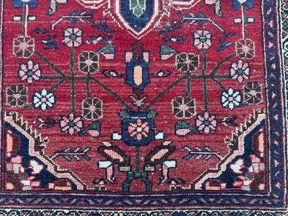 3x9 Vintage Persian Runner Rug – 1970s Hand Knotted Wool Rug, Red Tribal Hallway Rug - sku2060