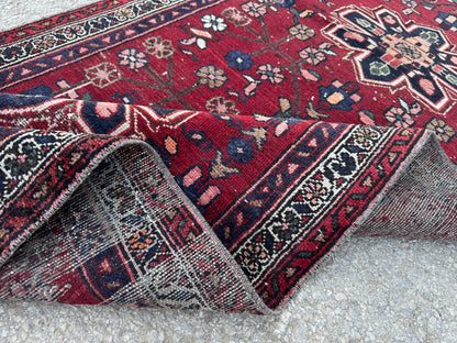 3x9 Vintage Persian Runner Rug – 1970s Hand Knotted Wool Rug, Red Tribal Hallway Rug - sku2060