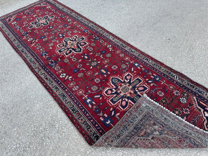 3x9 Vintage Persian Runner Rug – 1970s Hand Knotted Wool Rug, Red Tribal Hallway Rug - sku2060