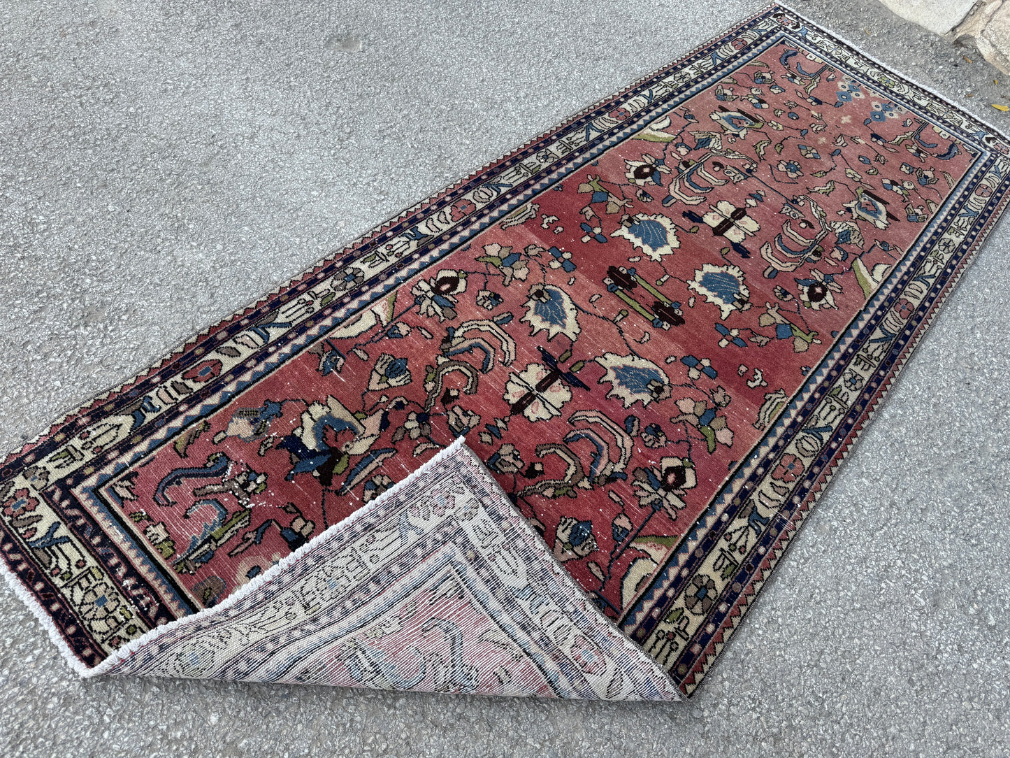 3x9 Vintage Runner Rug – 1970s Hand Knotted Wool Cotton Rug, Tribal Hallway Rug - sku2061