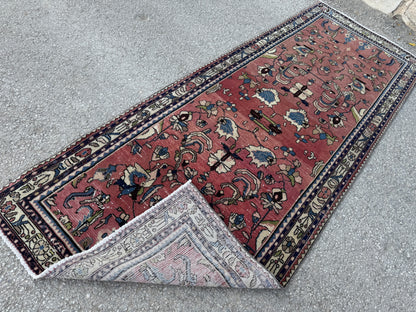 3x9 Vintage Runner Rug – 1970s Hand Knotted Wool Cotton Rug, Tribal Hallway Rug - sku2061