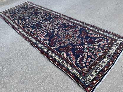 3x10 Vintage Runner Rug –Navy Floral Persian Style Hallway Rug, 1970s Antique Runner - sku2063