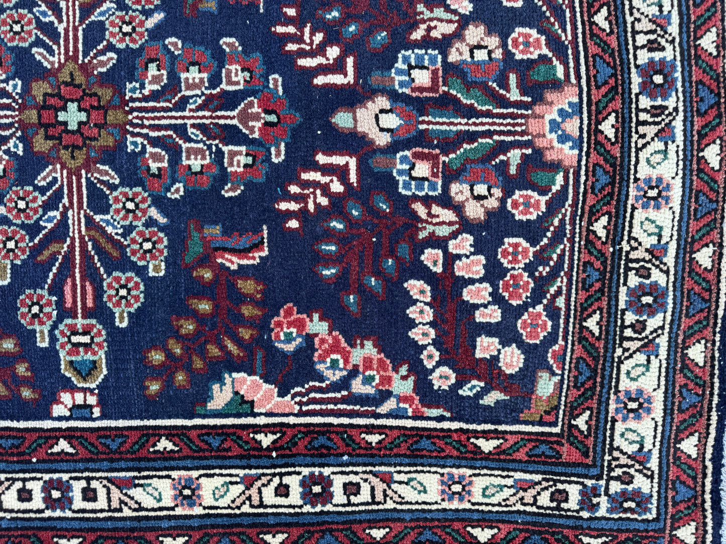 3x10 Vintage Runner Rug –Navy Floral Persian Style Hallway Rug, 1970s Antique Runner - sku2063