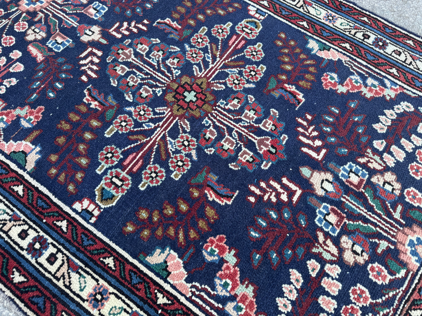 3x10 Vintage Runner Rug –Navy Floral Persian Style Hallway Rug, 1970s Antique Runner - sku2063