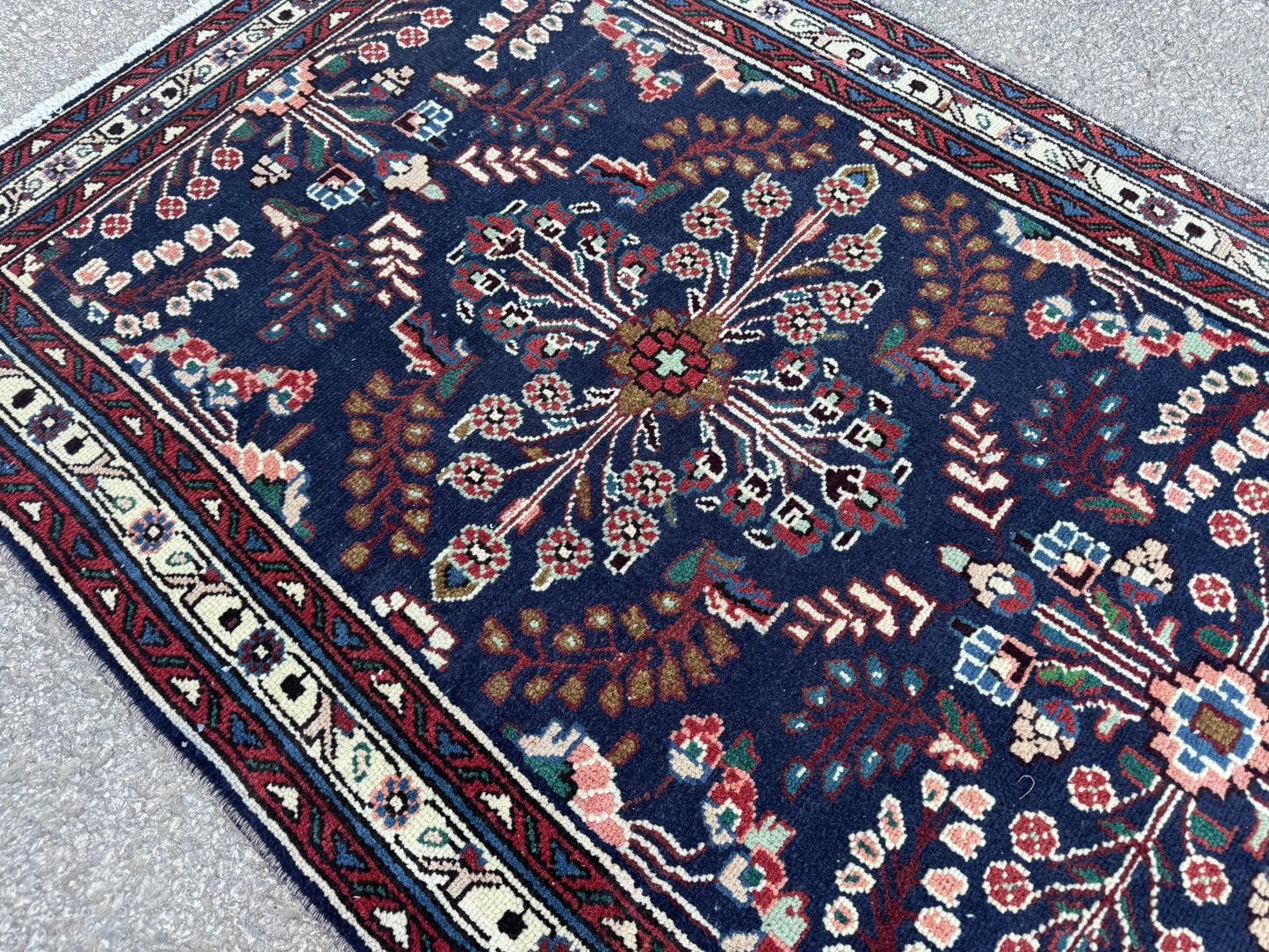 3x10 Vintage Runner Rug –Navy Floral Persian Style Hallway Rug, 1970s Antique Runner - sku2063